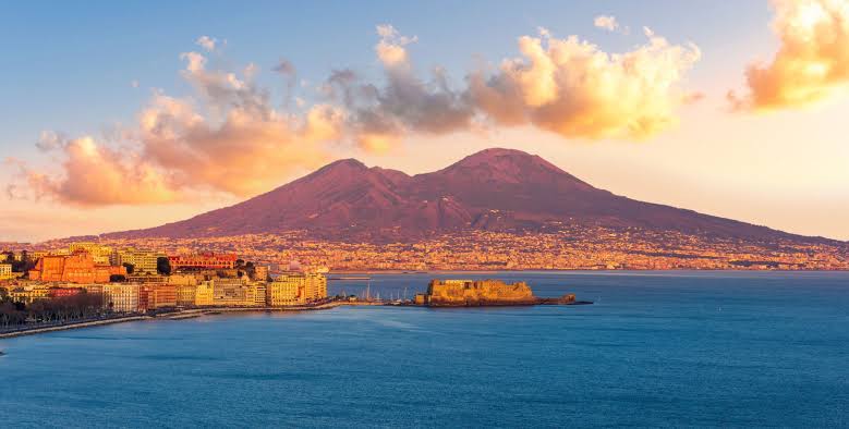 The Bay of Naples with Mount Vesuvius beyond the waterfront